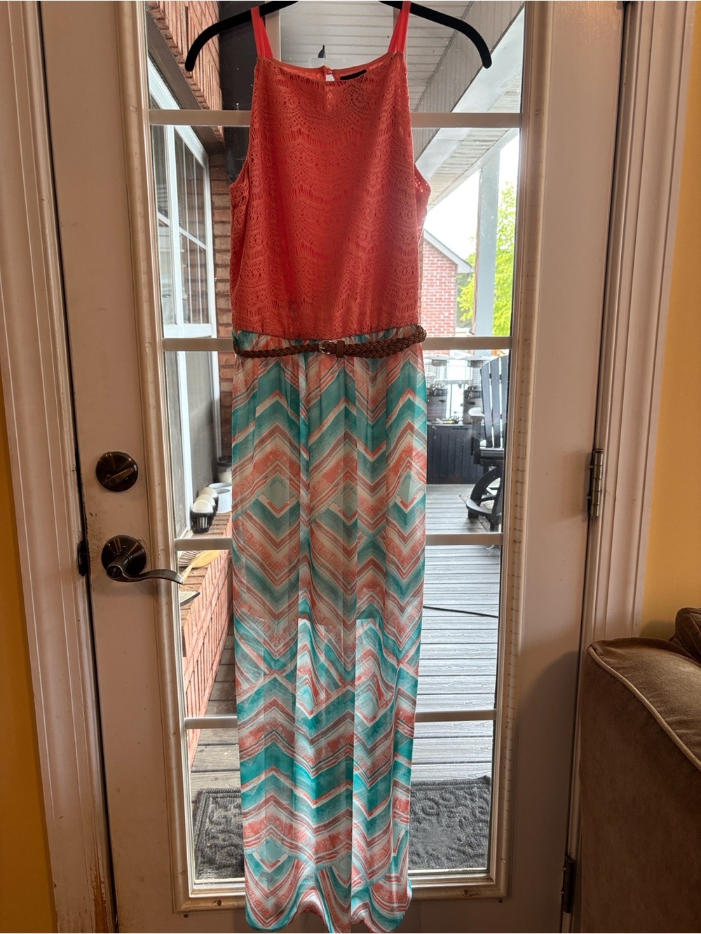 RUE21 RUE 21 NWOT Maxi Dress Light Orange Blue Pattern size S